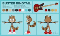 Buster Reference Sheet by Wretchydoodles - raccoon, male, reference sheet, bass, sonic the hedgehog, original character, sonic fan character, referencesheet, sonicthehedgehog, bass guitar, sonic oc, originalcharacter, sonicfancharacter, sonicoc, buster ringtail, bassguitar