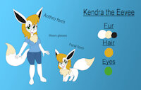 Kendra the Eevee Reference Sheet by KendraEevee - female, glasses, reference sheet, pokemon, chubby, pokemorph, eevee, green eyes, blonde hair, white fur, female/solo, cream fur