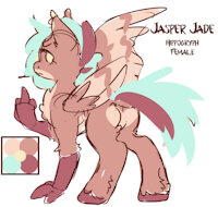 Jasper Jade Reference by EnderFloofs - female, butt, hybrid, reference sheet, mare, heart, solo, reference, middle finger, hybrid species, hippogriff, solo female, heartbutt