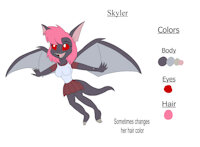 Skyler Reference Sheet by KendraEevee - female, teen, reference sheet, teenager, claws, daughter, wings, oc, red eyes, demoness, humanoid, character reference, fan character, character design, dark skin, female/solo, jackie chan adventures, demon girl, fan child, sky demon