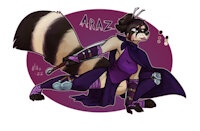 Araz by LordOfTheTroglodytes - female, raccoon, hybrid, sexy, character sheet, character, fantasy, assassin, fennec fox, fluffy tail, female solo