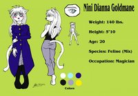 Nini reference sheet by talon2point0 - girl, cat, feline, female, long hair, blushing, jacket, magician, bisexual, white, blush, bi, daughter, mage, catgirl, cat girl, blue eyes, white hair, ocelot, young adult, white fur, white lion, original character, mixed, engaged, blushes, tundra lion