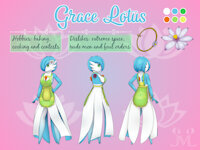 Grace Lotus ref sheet | comm by JMLuxro - female, pokemon, sheet, oc, flower, apron, gardevoir, lotus, originalcharacter