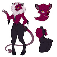 Roxanne the hell hound by TheQueerOne - female, reference sheet, demon, lesbian, hell, hellhound, half dog, half goat