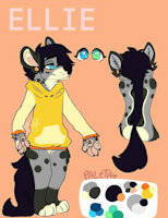 Ellie the spotted hyena for sale! 130$ by TheQueerOne - reference sheet, spotted hyena, lesbian, queer, genderfluid, selling, picture series, character sale, female leaning