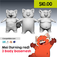 Red panda Mei 3 basemesh by pandaesmall - red, for, sculpting, pandas, male/solo, basemesh, turning red