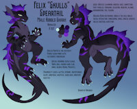 Felix "Skulls" Speartail by EnderFloofs - male, hybrid, glow, reference sheet, glowing, shark, fighter, reference, brawler, kobold, hybrid species