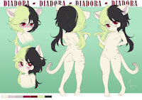 Diadora's SFW Reference Sheet by NyctusPuppy - cub, feline, kitty, female, reference sheet, loli, cubfur, reference page, sfw, pink eyes