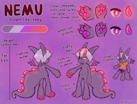 Nemu ref sheet by Nemugon - dragon, male, shorts, tail, paws, glowing, anthro, claws, scaly, chibi, furry, hair, horns, ref, hoodie, fursona, ref sheet, long tail, back, wing, scaley, scales, navel, white hair, short hair, refsheet, glowing eyes, big tail, pawpads, belly button, nb, fat tail, fluffy hair, frontview, nemu, nemugon