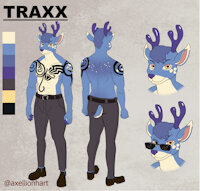 Traxx refsheet by axellionhart - man, deer, tattoo, shoes, casual, him, male/male, he