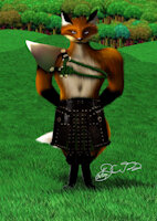 Vulnihr, the Beast by RW74 - forest, fox, male, alien, trees, grass, vulpine, fighter, field, hills, scotland