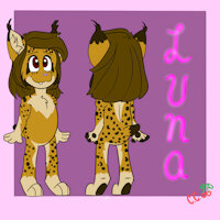 Luna reference sheet by CherryCracker - cub, female, tail, paws, lynx, smiling, back view, front view