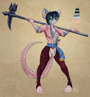 Eris Fyrce by LordOfTheTroglodytes - female, pinup, sexy, rat, character sheet, character, badass, fighter, rodent, sideboob, spicy, warhammer, uwu, ratto