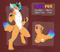 Devil's ref sheet by DevilF0X - fox, male, heterochromia, horns, spikes