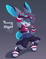 Young Rigel by JoVeeAl - kemono, cute, cub, bunny, male, gloves, rabbit, jacket, shorts, adorable, cubs, tongue, kawaii, original, anthro, digital, safe, fur, young, furry, shirt, pose, hair, shoes, t-shirt, oc, solo, goggles, blue hair, furries, fursona, posing, mammal, anthropomorphic, blue eyes, open mouth, long ears, bunnies, original characters, short tail, blue fur, buck teeth, digital art, looking at viewer, original character, lagomorph, sfw, bunny ears, simple background, signature, digital painting, footwear, lagomorpha, lepus, fursonas, leporid, leporidae, rabbit ears, ocs, gradient background, safe for work, headwear, furry art, blue body, digital drawing, digital artwork, digital media (artwork), sfw cub, sfw art, topwear, bottomwear, sfw furry art