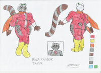 Rina Kansuk by marlon64 - model sheet, big breast, body suit, heroine, silver hair, big hips, metahuman, original-character, originalcharacter, chubby female, female only, raccoongirl, my hero academia, hero suit, my hero academia oc