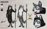 Zalius refsheet by axellionhart - wolf, male, spear, hunter, bow