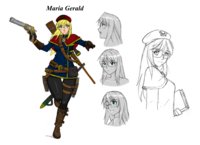 Maria Gerald Character Design by Devil-V by Milkie - female, hat, glasses, character sheet, steampunk, human, gun, rifle, blonde hair, beret, ironhart, solder, maria gerald