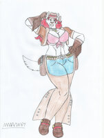 Rogue Hit by marlon64 - gunslinger, white fur, ginger, domestic dog, green eye, labrador retriever, big breast, cow girl, doggirl, big hips, original-character, originalcharacter, cowgirl outfit, female only