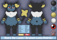 Kiara The Luxen Ref Sheet 🔥⚡️ by Thunderax22 - female, hybrid, reference sheet, pokemon, colors, ref sheet, standing, kiara, luxio, adopted, female solo, luxen, braixen, female only
