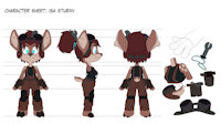 Isa Sturmi - Character Sheet by TurkoJAR - female, cartoon, character sheet, floppy ears, deer, toony, mechanic, doe, red hair, tools, redesign, googles, character design, small tail, shortstack, isa sturmi