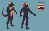 Bonhatus refsheet by SeriousBones - dragon, male, muscular, claws, horns, spikes, long tail, muscular male