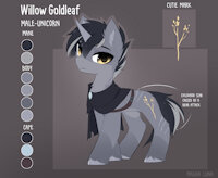 Willow Goldleaf Reference by EnderFloofs - male, reference sheet, stallion, pony, unicorn, cloak, reference, my little pony, unicorn pony