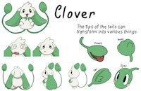 Clover reference sheet by Dinotello - male, character sheet, unknown species, plant creature, flora fauna, clover (dinotello)