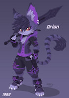 Orion by JoVeeAl - sword, cats, cat, feline, male, gloves, piercings, clothed, jacket, pants, jewelry, original, anthro, claws, hood, digital, stripes, fur, furry, necklace, hair, shoes, oc, solo, hoodie, blue hair, clothing, furries, year, weapon, belt, earrings, felines, mammal, nails, ear tufts, yellow eyes, anthropomorphic, red eyes, chest tuft, original characters, blue fur, felid, holding, digital art, looking at viewer, original character, redesign, simple background, name, signature, ear piercing, character design, character concept, accessories, digital painting, footwear, solo male, chest fur, chest fluff, wildcat, felidae, greatsword, ocs, gradient background, ear fluff, felis, mascara, furry art, blue body, anthroart, digital drawing, tail fluff, solo focus, digital artwork, digital media (artwork), holding object, holding weapon, dipstick ears, handwear, topwear, bottomwear