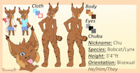 Chuba Ref Sheet (SFW) by Chubathebobcat - male, short, playful, bobcat, lynx, ref sheet, scientist, blep