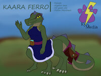 Kaara Ferro by kinyeon - female, reference sheet, taur, crocodile, potion, merchant, kynmedia