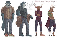 Familiar Taste Character Sheet by ThendyArt - wolf, male, clothed, reference sheet, character sheet, muscular, deer, louis, comic series, beastars, legoshi