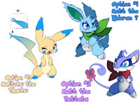 Pokesona 2023 revamp designs by WhiteCrest - pokemon, bow, pikachu, neckerchief, bandana, rattata, nidoran, magnamattmew, white crest, notched tail