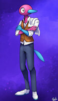 Divideby by AaronAmethyst - male, clothed, pants, pokemon, shoes, towel, nintendo, standing, dressed, bartender, waistcoat, masculine, arms crossed, m solo, porygon2, nonbinary