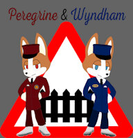 Peregrine and Wyndham, Mercia's Railmasters by MidnightMuser - male, corgi, suit, train, sonic, barefoot, males, corgis, sonic ocs, train conductor