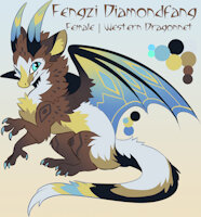 Fengzi Diamondfang Reference by EnderFloofs - dragon, female, reference sheet, claws, fluffy, horns, solo, text, dragoness, blue eyes, fluffy tail, fluff, dragon wings, solo female, fluffy chest, dragonnet