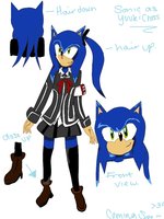 Sonic The Hedgehog- Yuuki Cross by KuroCho - crossdress, male, long hair, skirt, crossdressing, anthro, cosplay, ears, hedgehog, sonic, crossdresser, ponytail, sonic the hedgehog, mobian, short skirt, sonic team, male/solo, opposite, blazer, ponytails, high socks