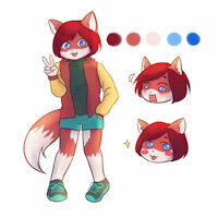 Gwyn! by GwynessaPatienette - fox, female, peace sign, short shorts, character sheet, female/solo