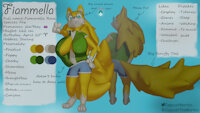 Fiammella Refsheet by CopycatTheMarten - fox, female, long hair, clothed, furry, ref, ref sheet, big breasts, anthropomorphic, big tail, blender, d model