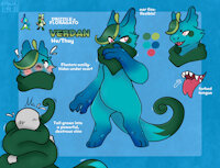 Verdan Reference by BudderBlock - male, hybrid, reference sheet, tail, coiling, pokemon, shy, fangs, demiboy, drizzile, floragato