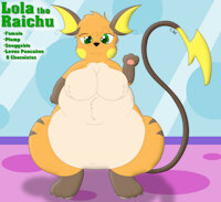 Lola the Raichu (2020) by tails230 - cute, female, fat, mouse, pokemon, chubby, fluffy, fur, electric, heavy, snuggle, pancakes, raichu, obese, overeat, plump, fury, motherly, pear, tails230