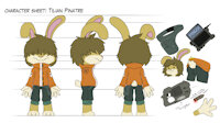 Tilian Pinatre - Character Sheet by TurkoJAR - bunny, male, long hair, toon, character sheet, sci-fi, toony, gun, technology, long ears, fluffy tail, character design, bunny rabbit, tilian pinatre