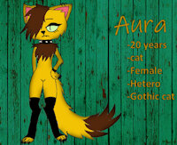 Aura's reference sheet by Terrybear1316 - girl, cat, feline, female, reference sheet, tail, eyes, collar, ears, fur, furry, gothic, legs, hair, oc, fursona, arms, original character, brown fur, antro, golden fur, gothic girl