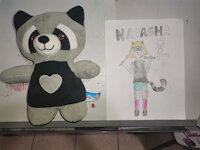 Natasha the raccoon by javierman1989 - cub, female, raccoon, loli, anthro, mechanic, plush, clothing, blonde hair, cook, traditional art, natasha, javierman