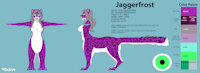 Chakat Jaggerfrost Ref Sheet - 2023.07 by ChakatJaggerfrost - chakat, purple, silver, green, herm, sci-fi, blue, snow, leopard, pink, collar, vore, grey, tg, tf, transformation, hermaphrodite, taur, bell, hair, sheet, ref, fursona, reference, science fiction, sona, male to herm, tftg, snep, mth, jaggerfrost, oceanwalker process