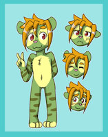 Charlotte by ManicMoon - cub, nude, female, hybrid, tiger, frog, ref sheet, charlotte