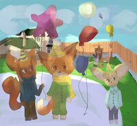 Праздник друзей by DanyaFox26 - cub, female, male, furry, children, Праздник