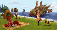 Девочки на пляже by DanyaFox26 - fox, cub, female, raccoon, red panda, squirrel, apocalypse, military, furry, children, bad2bad