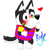 Kyle the Husky - (My Blueysona) - (by Aquafinnaa) by SwimsuitLover - dog, husky, male, crossdressing, blush, oc, swimsuit, floaties, one-piece, one-piece swimsuit, water wings, bluey (series), kyle the husky