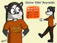 Character sheet: Elaine "Ellie" Reynolds by Matathesis - cub, female, teen, reference sheet, character sheet, badger, tween, european badger